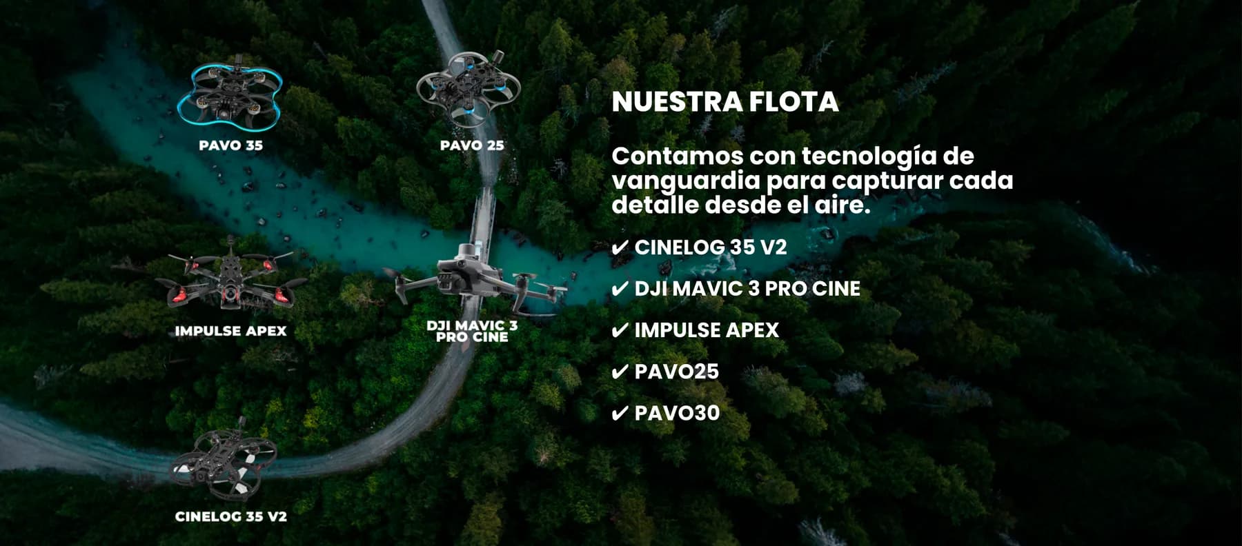 Flota real de DronemaFPV con drones FPV y estabilizados